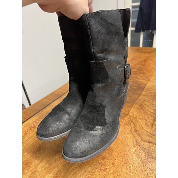 Donald J Pliner Women’s 8.5 Donata Cowboy Boot Distressed Suede Leather Black - Picture 5 of 11